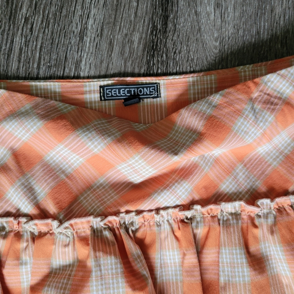 NWOT! SELECTIONS ORANGE PLAID RUFFLE MINI SKIRT - Picture 5 of 5